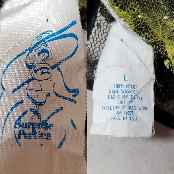 80s Rare Vintage Surprise Parties Green Tie-Dye Sheer Lace Lace-up Bustle Dress - Picture 16 of 16